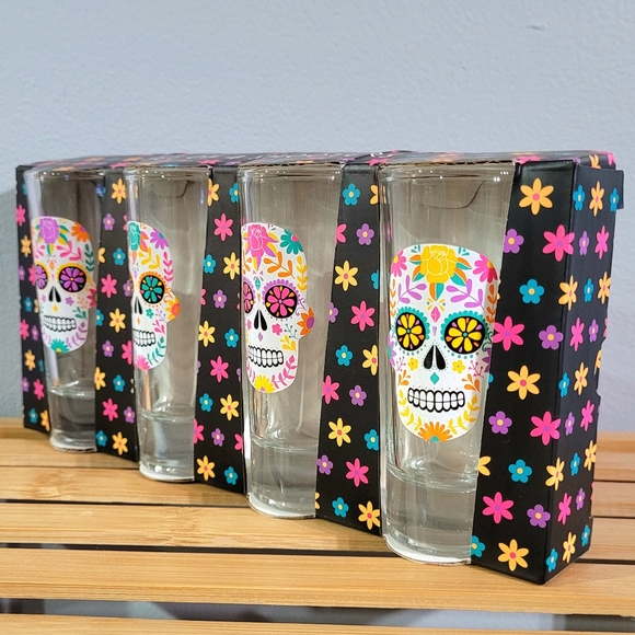 (4-Pk) 2oz Shooters Halloween Dia de los Muertos Day of the Dead Shot Glasses - Picture 2 of 8